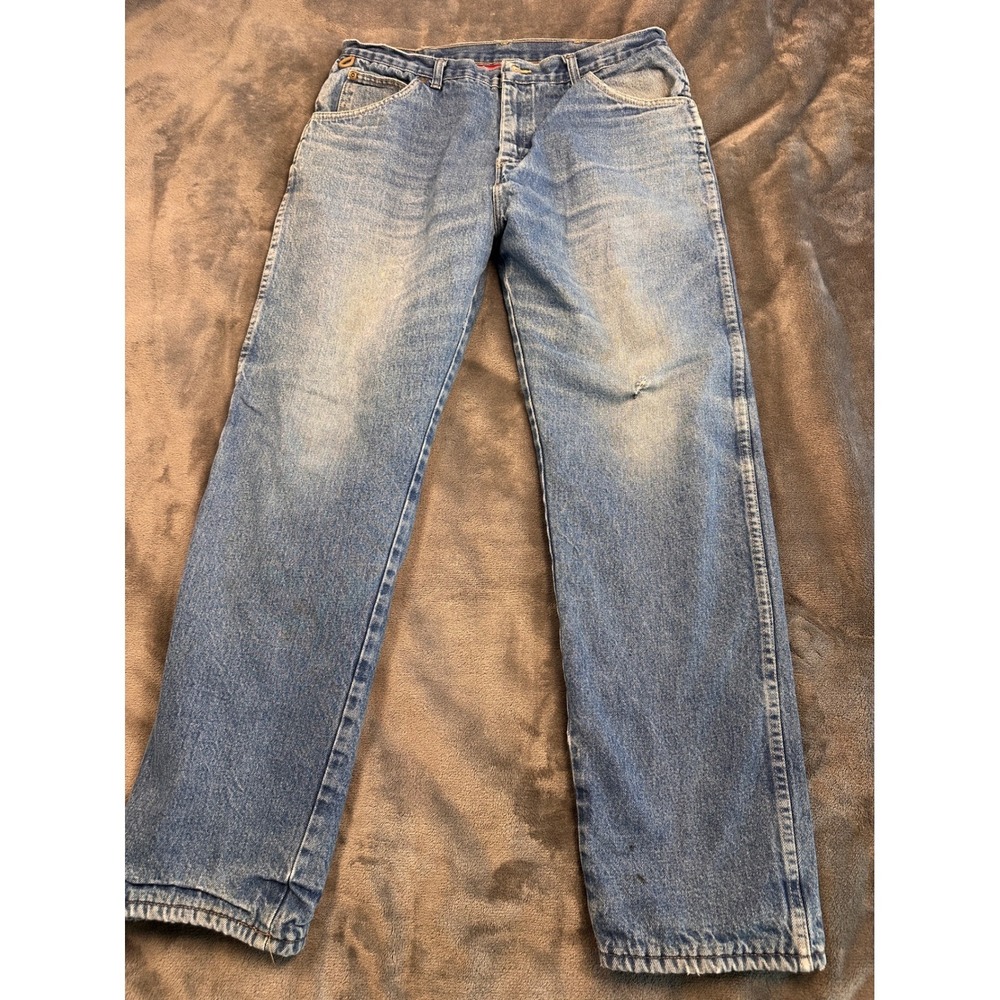 Wrangler Rugged Wear Thermal Fleece Mens 38x32 Med Wash Relaxed Fit Straight Leg